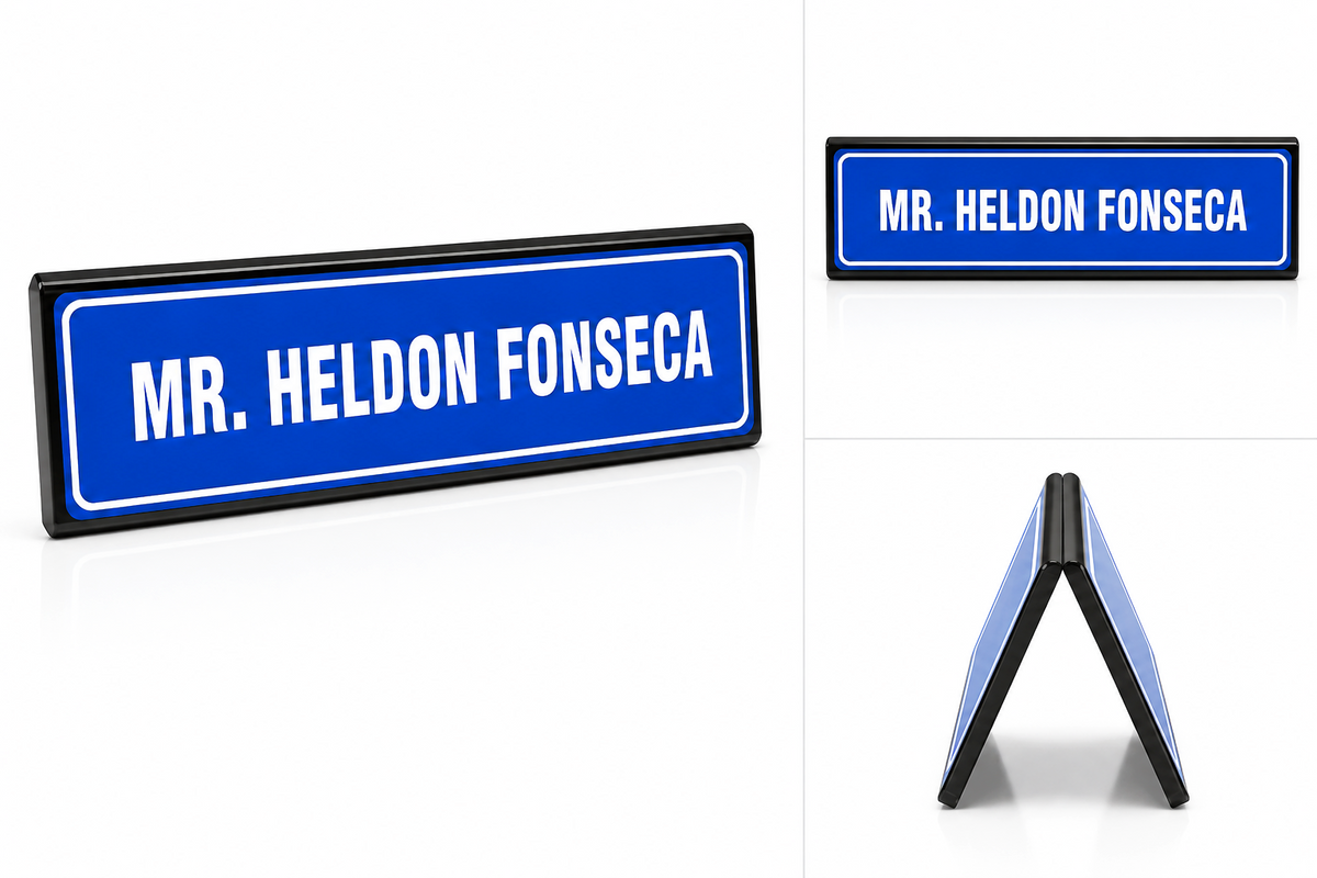 Table Top Acrylic (Black) Name Plate with Sticker - Dualside.
