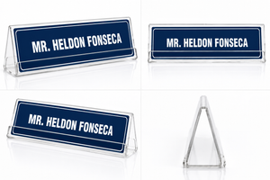 Table Top Acrylic (Transparent) Name Plate with Sticker - Dualside.